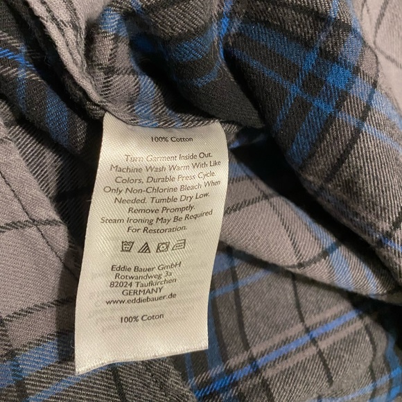 Eddie Bauer Flannel Shirt Mens Large Classic Fit Plaid Blue - Picture 5 of 10